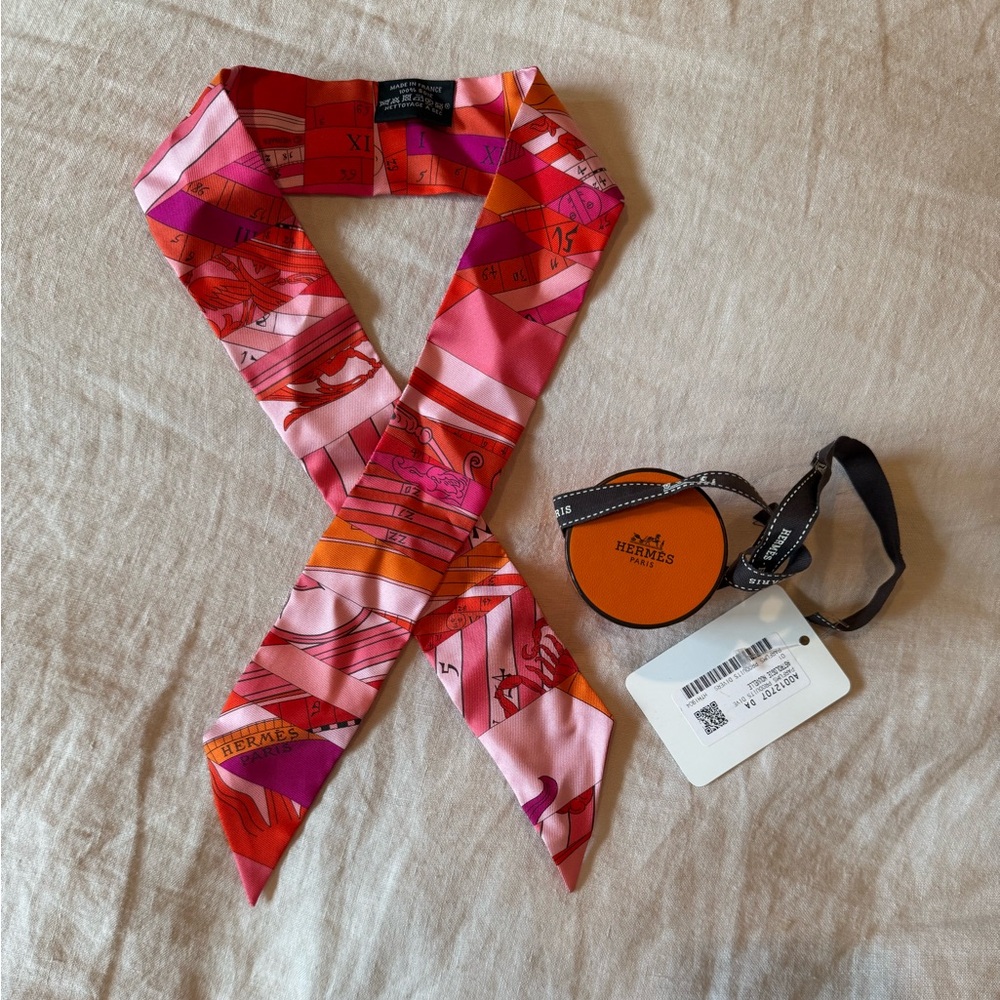Hermes Vibrant Pink and Orange Twilly Scarf